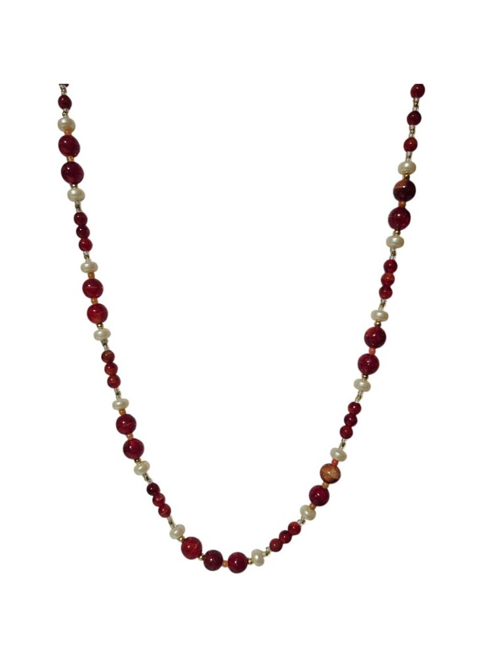 Vintage Beaded Necklace Screw Clasp Red White Beads Holiday Christmas Party